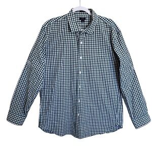 J. Crew Mens  Green and White Gingham Button-Down Shirt